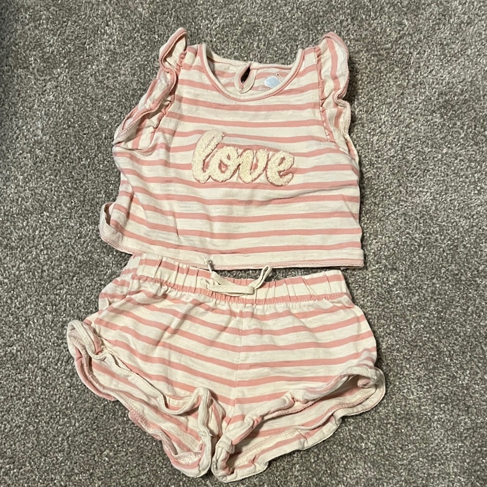 Cloud Island Pink and Cream Striped Outfit